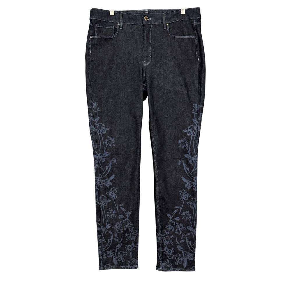 WHBM Jeans Women 12L Long Blue Floral Print Sculpt Slim High Rise Dark Wash